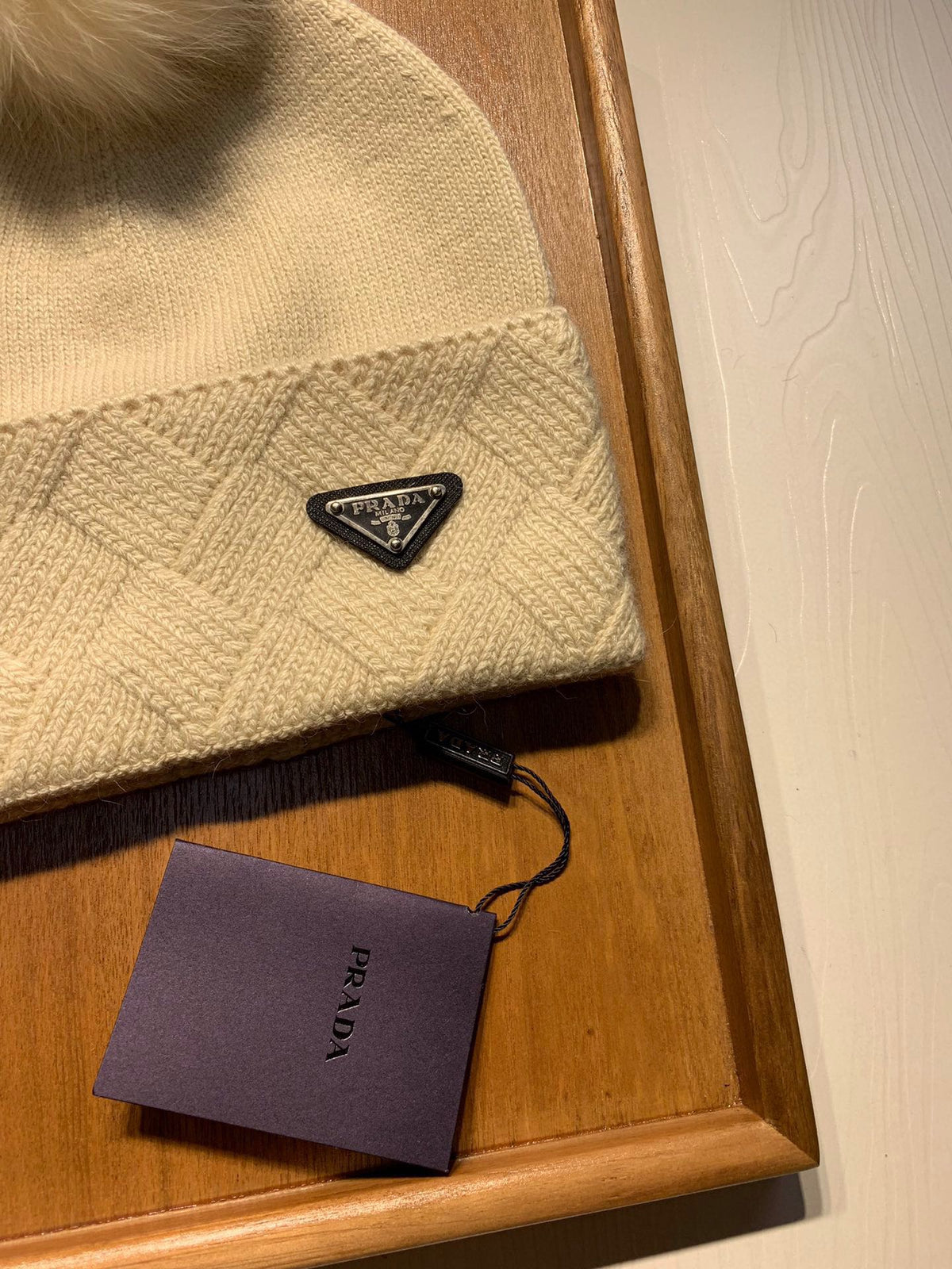 BEANIE HAT IN BISQUE BEIGE WOOL AND RABBIT FUR 361433