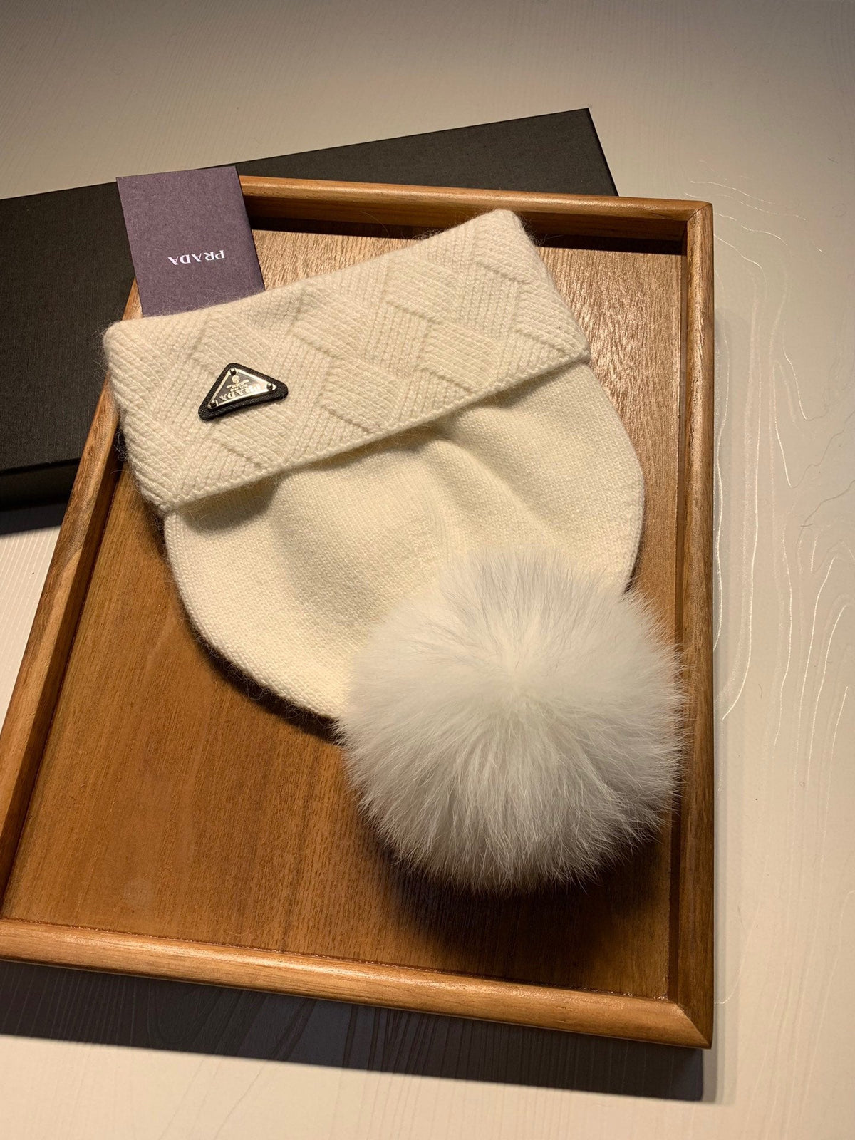 BEANIE HAT IN WHITE WOOL AND RABBIT FUR 361435