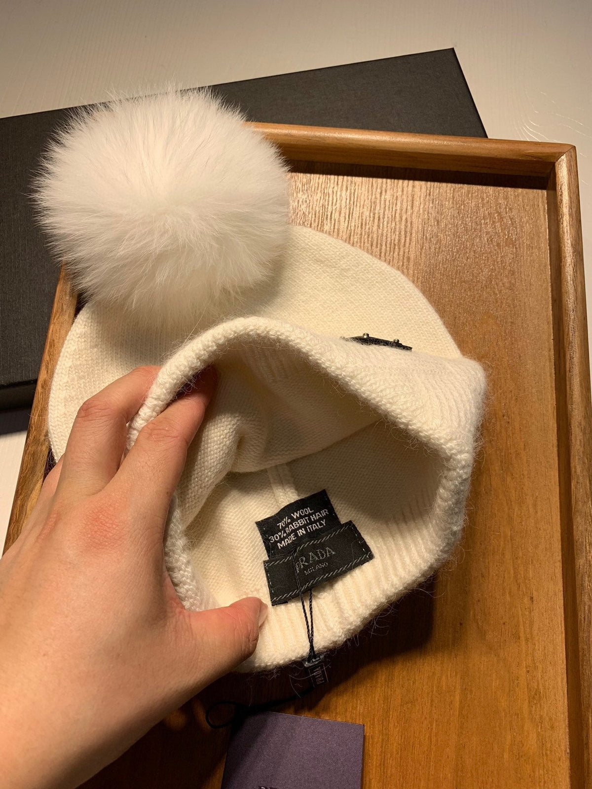 BEANIE HAT IN WHITE WOOL AND RABBIT FUR 361435