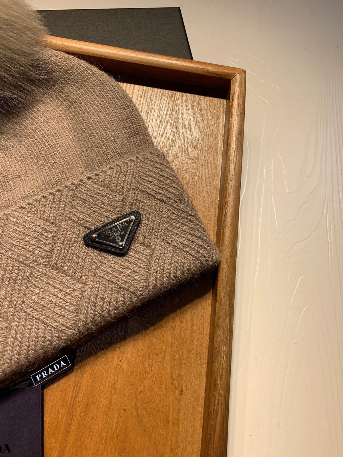 BEANIE HAT IN CAMEL BROWN WOOL AND RABBIT FUR 361437