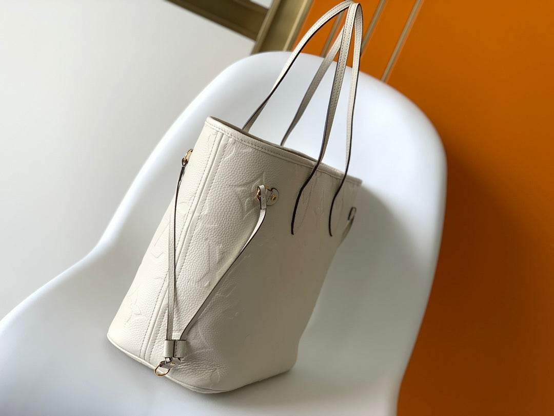 LV NEVERFULL MM WHITE MONOGRAM EMPREINTE LEATHER