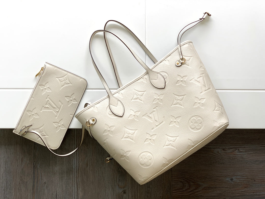 LV NEVERFULL MM WHITE MONOGRAM EMPREINTE LEATHER