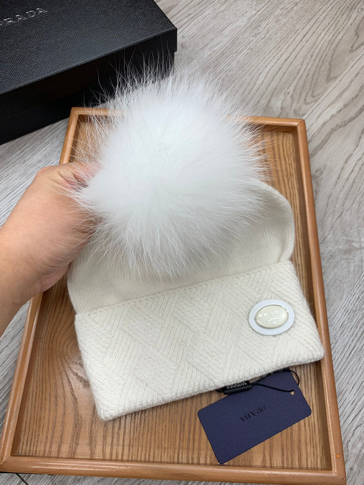 BEANIE HAT IN WHITE WOOL AND RABBIT FUR 346716
