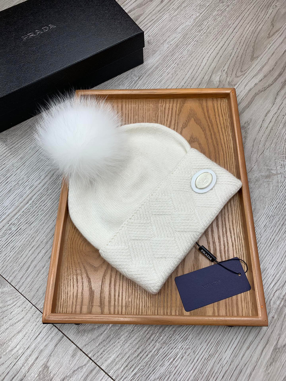 BEANIE HAT IN WHITE WOOL AND RABBIT FUR 346716