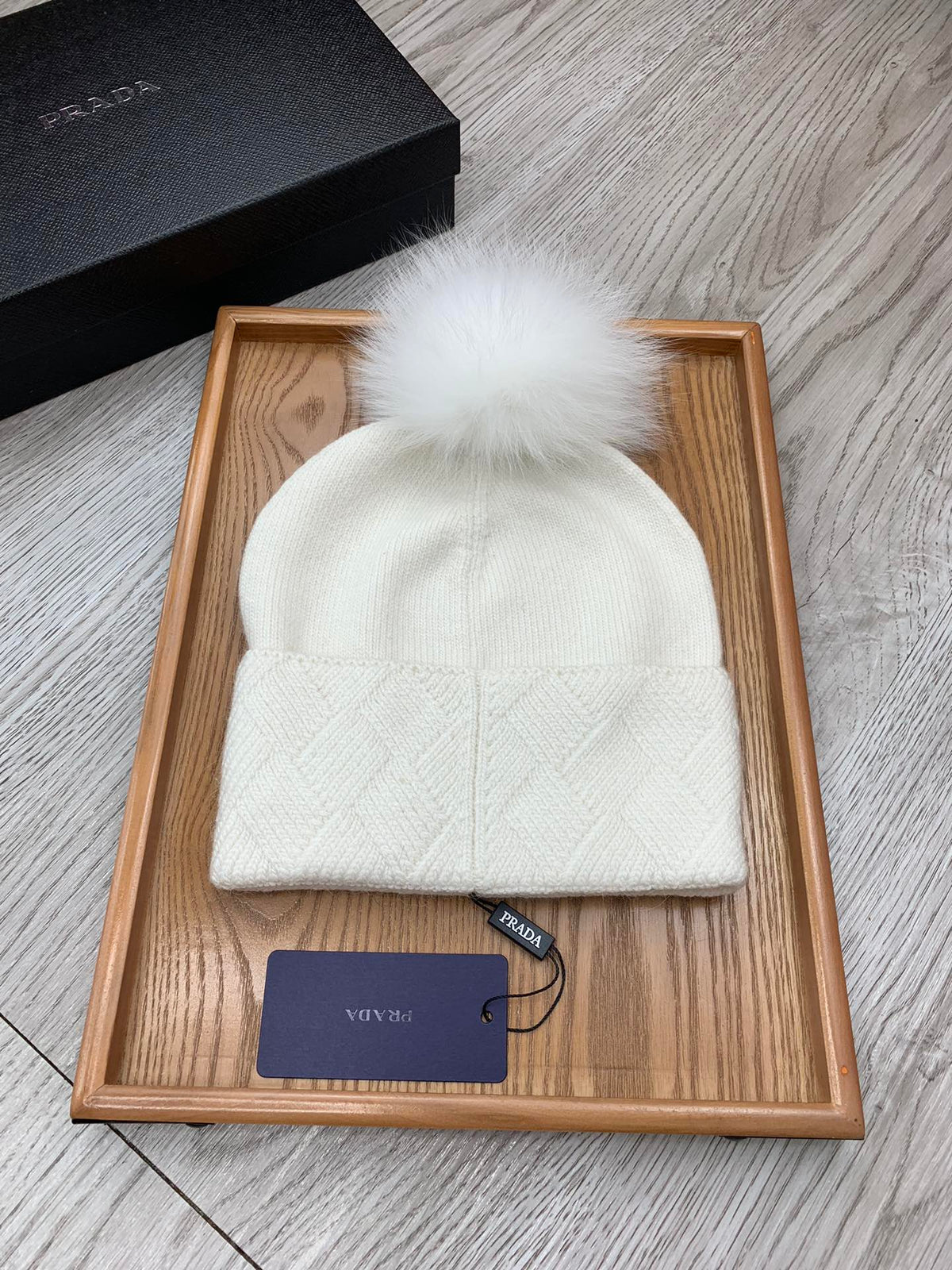 BEANIE HAT IN WHITE WOOL AND RABBIT FUR 346716