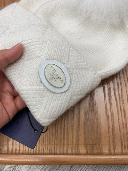 BEANIE HAT IN WHITE WOOL AND RABBIT FUR 346716