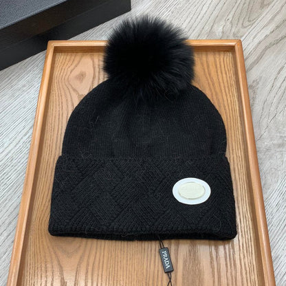 BEANIE HAT IN BLACK WOOL AND RABBIT FUR 346717