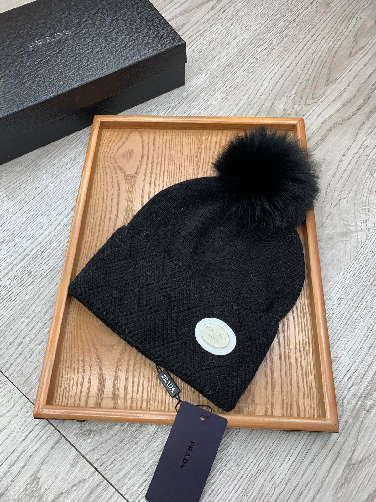 BEANIE HAT IN BLACK WOOL AND RABBIT FUR 346717