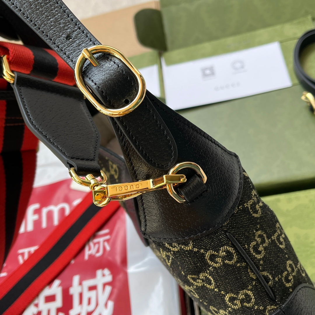 JACKIE 1961 SMALL HANDBAG IN BLACK YELLOW DENIM