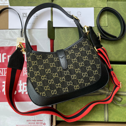 JACKIE 1961 SMALL HANDBAG IN BLACK YELLOW DENIM
