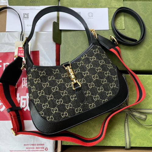 JACKIE 1961 SMALL HANDBAG IN BLACK YELLOW DENIM