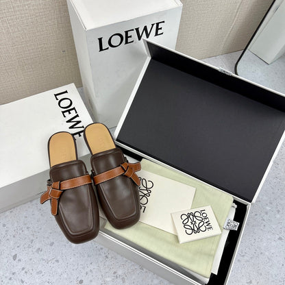 LW GATE BROWN BELTED MULE CHOCOLATE CALFSKIN