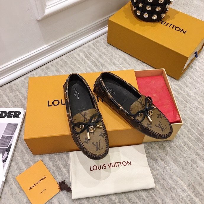 LV WOMEN'S DRIVER MOCCASIN IN CAMEL BROWN MONOGRAM CALFSKIN