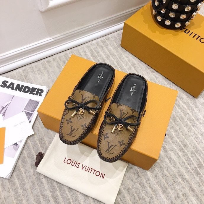 LV WOMEN'S EASY MULE IN CAMEL BROWN MONOGRAM CALFSKIN