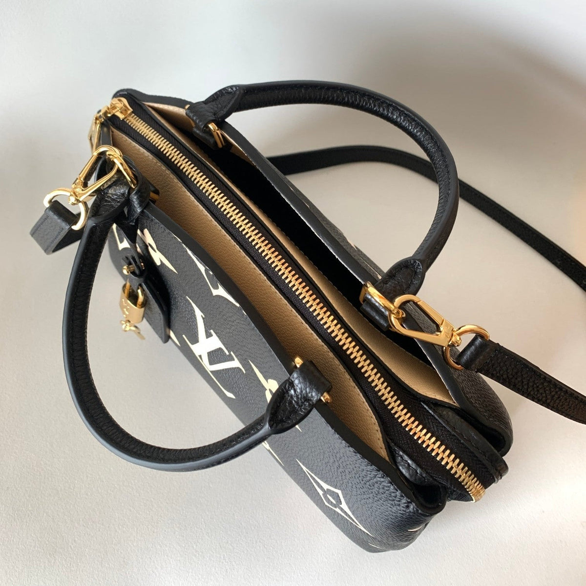 LV PETIT PALAIS PM MEDIUM SHOULDER BAG 29 IN BLACK MIX BEIGE