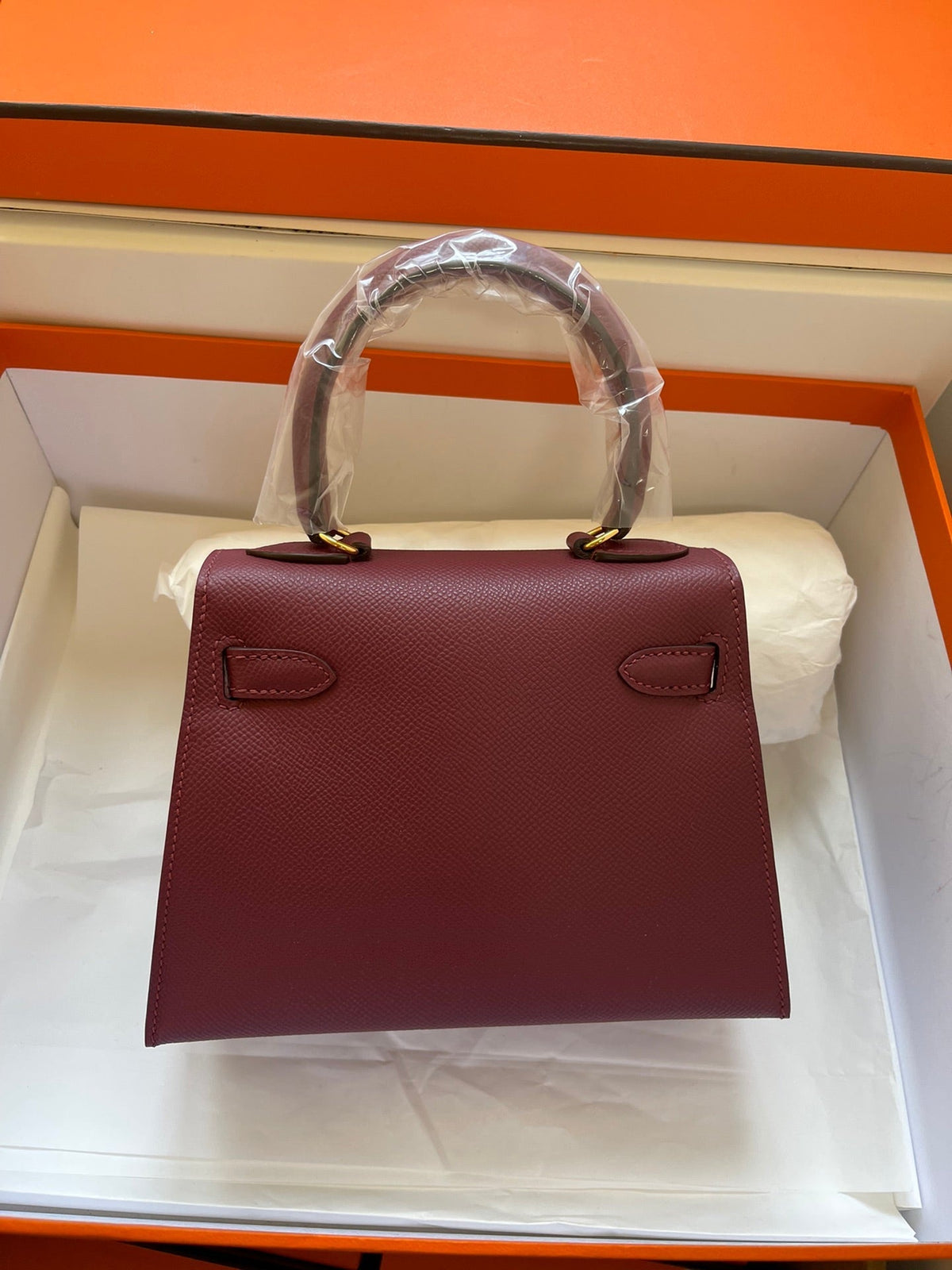 HN MINI 20 BAG IN GARNET RED WITH GOLD HARDWARE