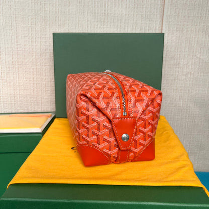 BOWLING TOILETRY BAG 25 IN RED ORANGE GOYARDINE CANVAS AND CALFSKIN