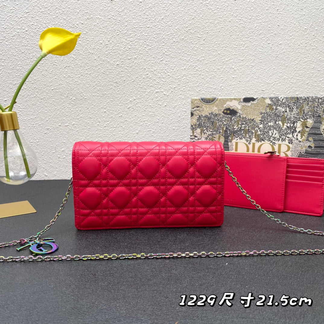 CARO SLIM POUCH 21 BAG IN CHERRY RED CALFSKIN
