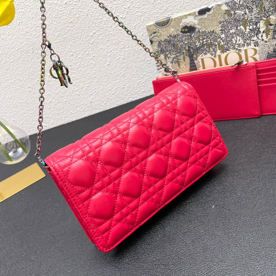 CARO SLIM POUCH 21 BAG IN CHERRY RED CALFSKIN