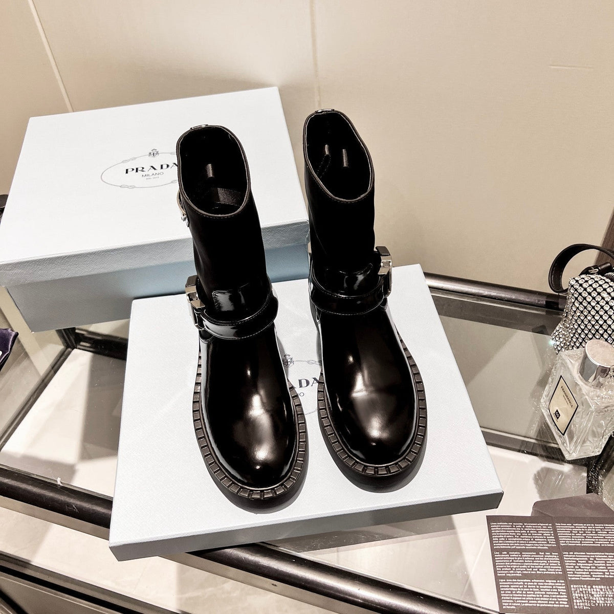 ANKLE BOOTS WITH STRAP IN BLACK CALFSKIN