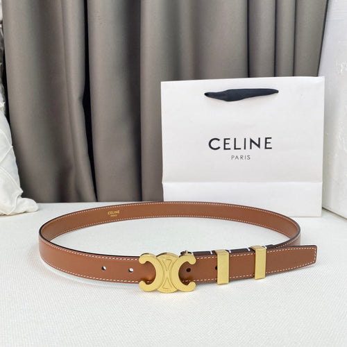 Medium Triomphe Belt 25mm Tan Calfskin Gold Loop Ghw