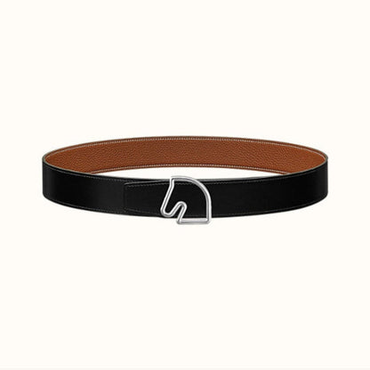 BOUCLE BELT BUCKLE & REVERSIBLE GINGER ORANGE AND BLACK LEATHER STRAP 38MM SILVER HARDWARE