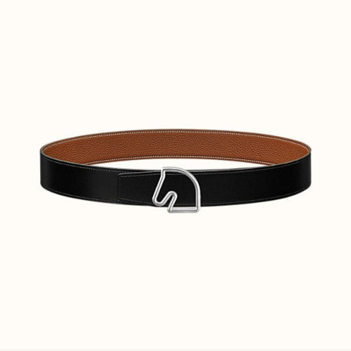 BOUCLE BELT BUCKLE & REVERSIBLE GINGER ORANGE AND BLACK LEATHER STRAP 38MM SILVER HARDWARE