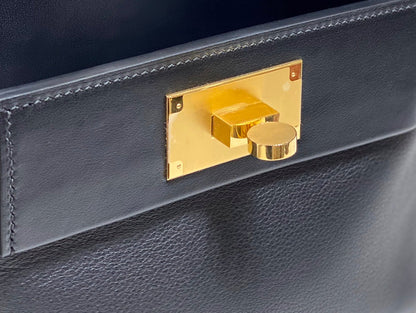 MINI 24/24 21CM IN BLACK EVERCOLOR CALFSKIN GOLD KELLY BUCKLE