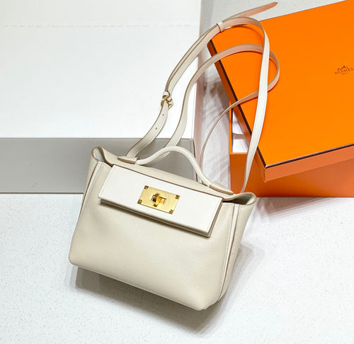 MINI 24/24 21CM IN OFF WHITE EVERCOLOR CALFSKIN GOLD KELLY BUCKLE
