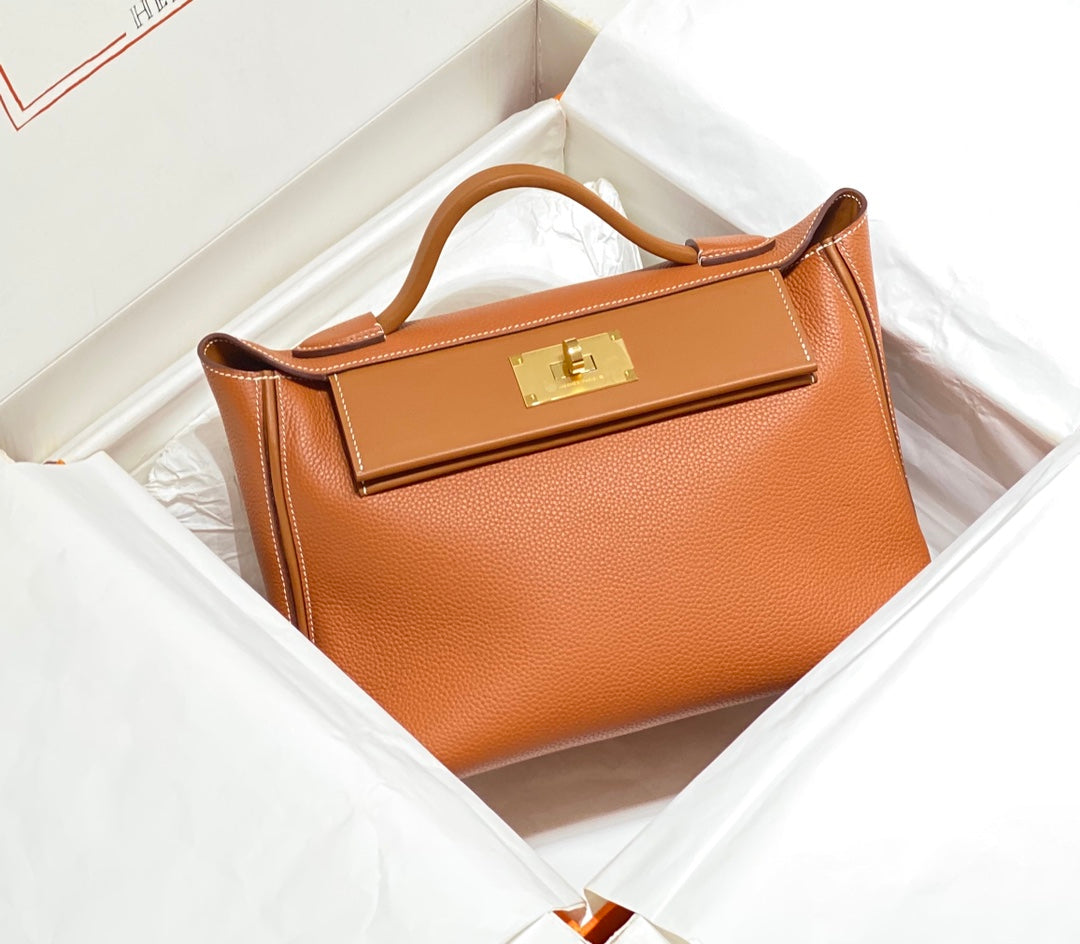 MINI 24/24 29CM IN ORANGE MINIMUM EVERCOLOR CALFSKIN GOLD KELLY BUCKLE