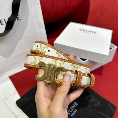 BELT 25MM IN WHITE AND BROWN CALFSKIN WITH LOGO PRINT AND GOLD BUCKLE