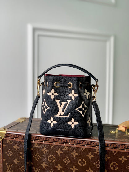 NANO NOÉ 16 IN BLACK BEIGE BICOLOR MONOGRAM EMPREINTE CALFSKIN