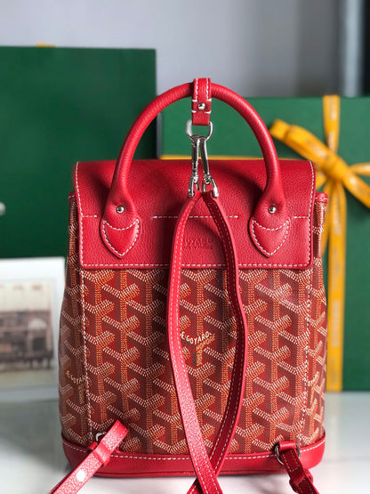 ALPIN MINI BACKPACK 21 IN CLASSIC RED LAMBSKIN AND GOYARDINE CANVAS