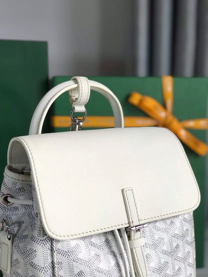 ALPIN MINI BACKPACK 21 IN WHITE LAMBSKIN AND GOYARDINE CANVAS