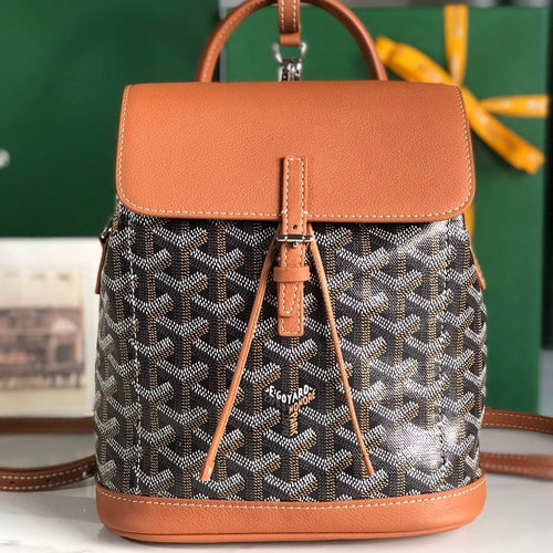ALPIN MINI BACKPACK 21 IN TAN LAMBSKIN AND BLACK GOYARDINE CANVAS