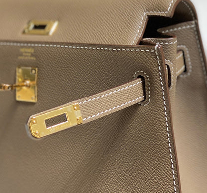HN 25 bag in Etoupe Epsom leather with gold hardware