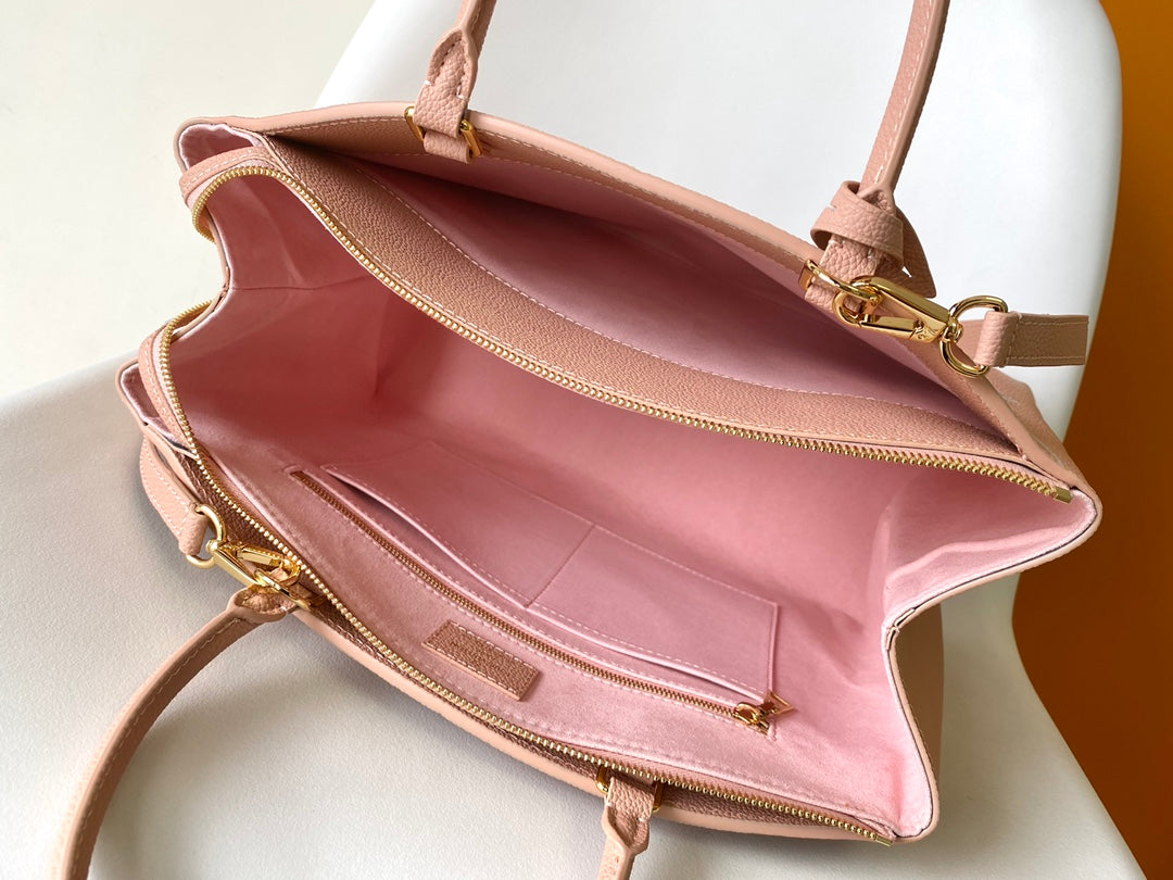 PETIT PALAIS PM LARGE SHOULDER BAG 34 IN PINK EMBOSSED COWHIDE GOLD-TONE HARDWARE
