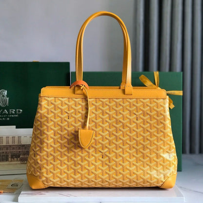 BELLECHASSE BIAUDE PM BAG 36 IN YELLOW GOYARDINE CANVAS AND CALFSKIN TRIM
