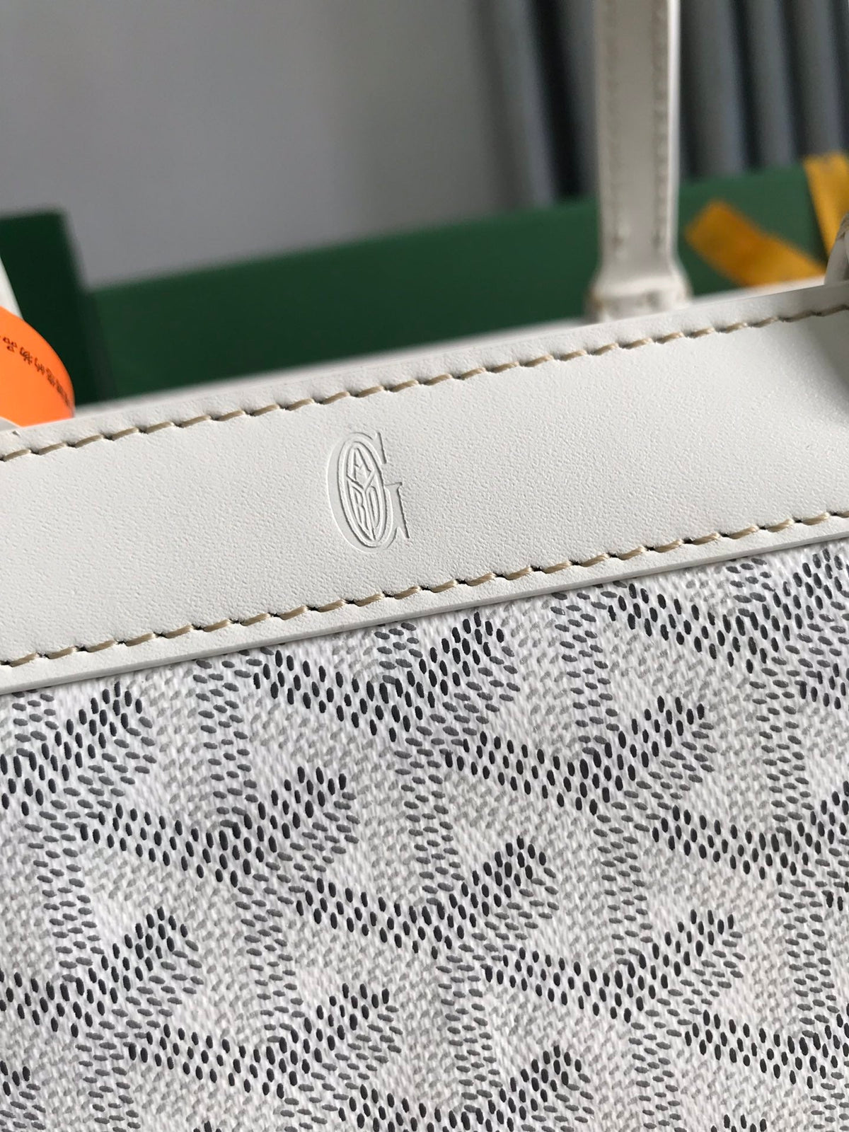BELLECHASSE BIAUDE PM BAG 36 IN WHITE GOYARDINE CANVAS AND CALFSKIN TRIM
