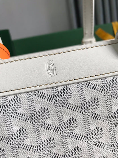 BELLECHASSE BIAUDE PM BAG 36 IN WHITE GOYARDINE CANVAS AND CALFSKIN TRIM