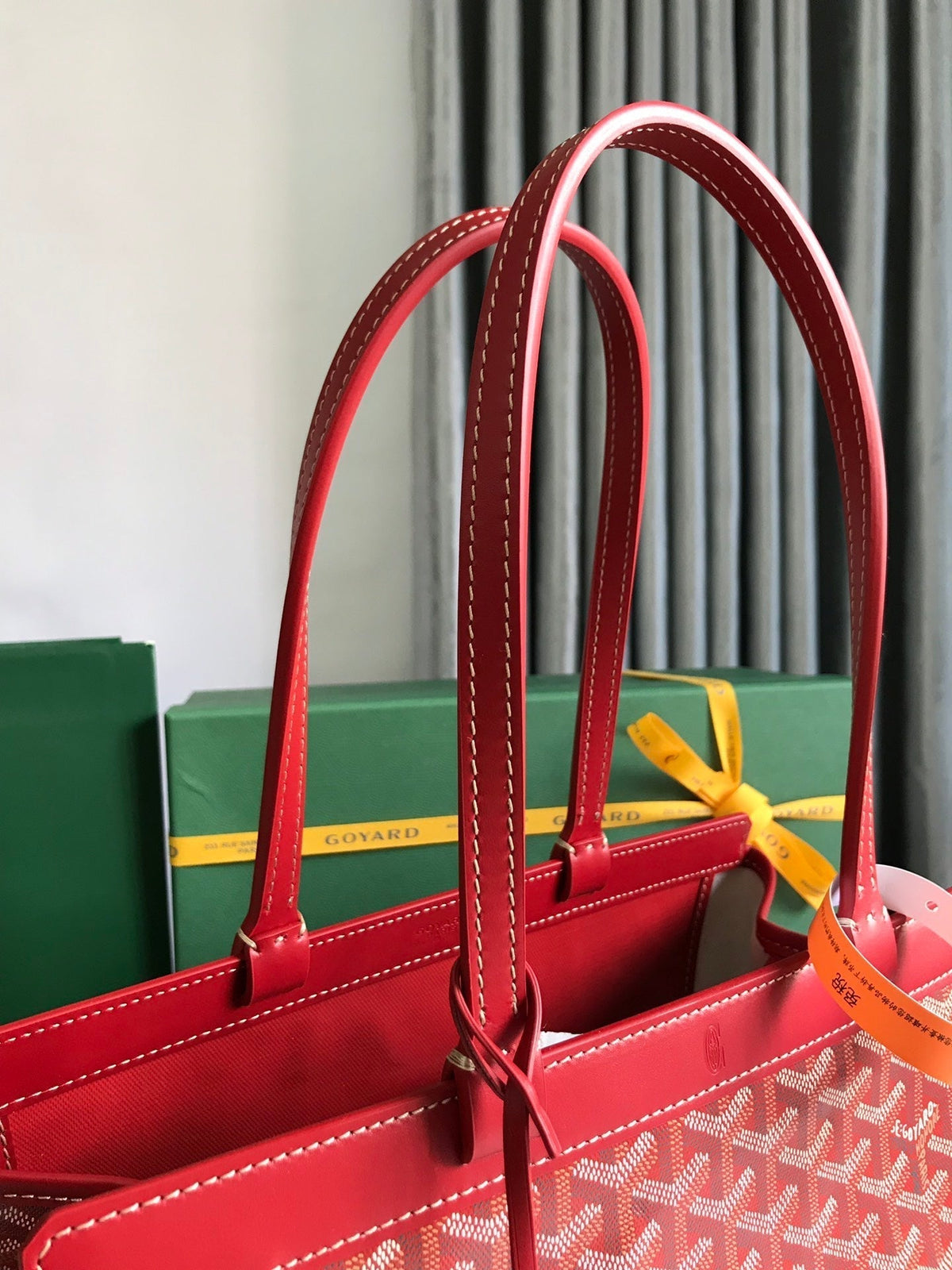 BELLECHASSE BIAUDE PM BAG 36 IN CLASSIC RED GOYARDINE CANVAS AND CALFSKIN TRIM