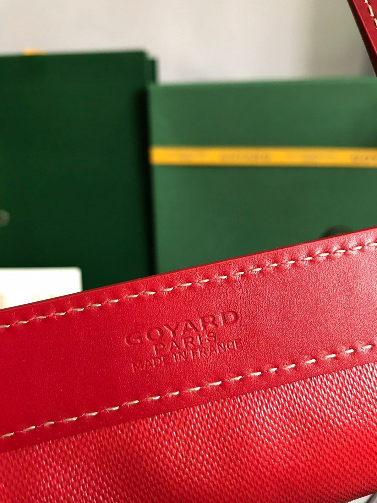 BELLECHASSE BIAUDE PM BAG 36 IN CLASSIC RED GOYARDINE CANVAS AND CALFSKIN TRIM