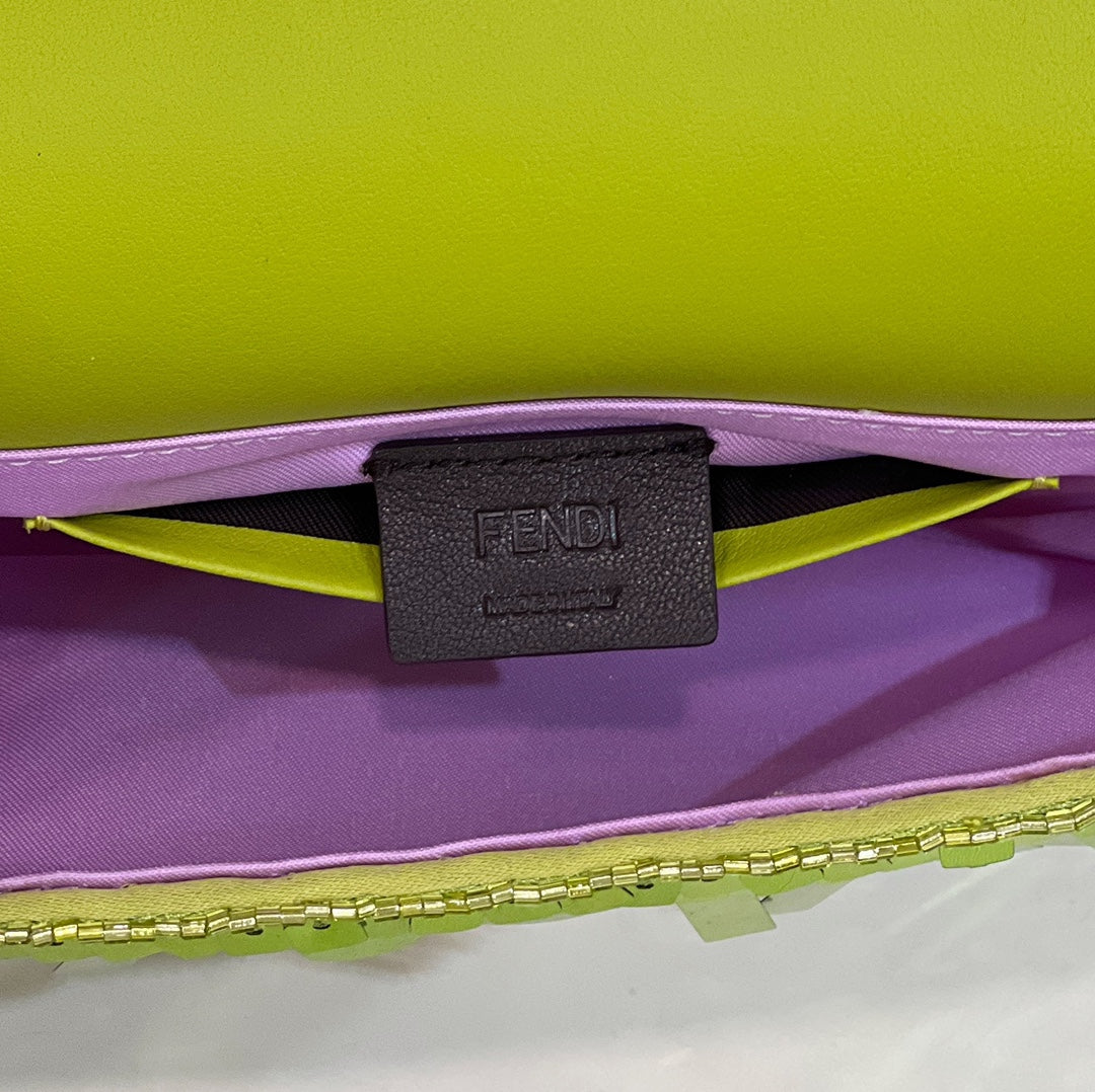 BAGUETTE MINI 19 IN LIMERICK GREEN SEQUINS GOLD HARDWARE