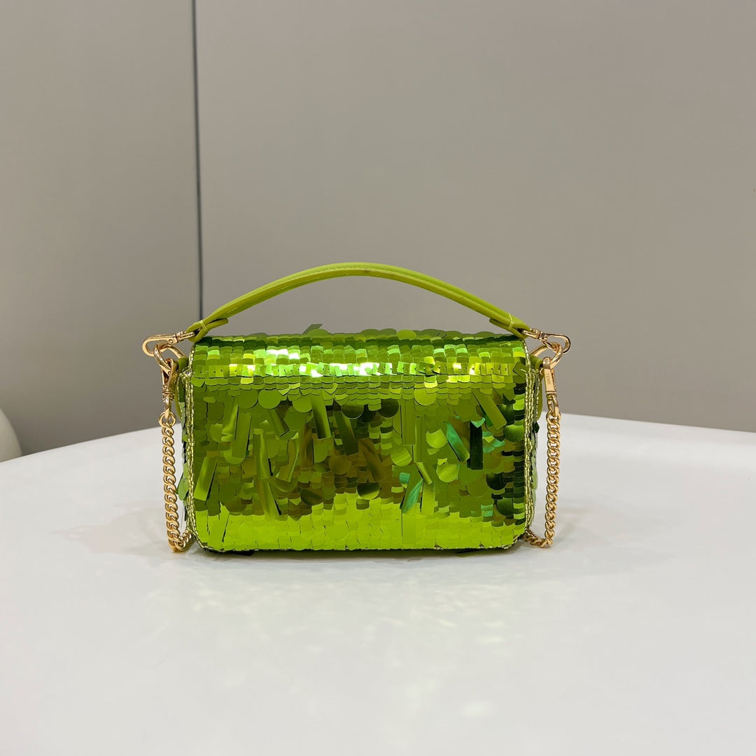 BAGUETTE MINI 19 IN LIMERICK GREEN SEQUINS GOLD HARDWARE