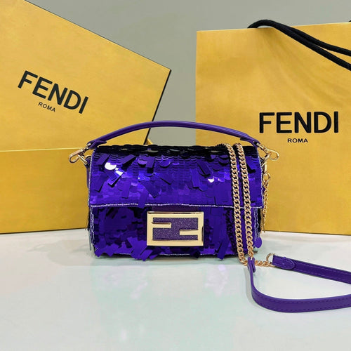 BAGUETTE MINI 19 IN GRAPE JELLY SEQUINS GOLD HARDWARE