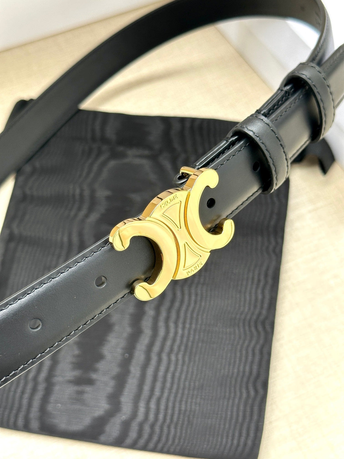Medium Triomphe Belt 25mm Black Calfskin Ghw