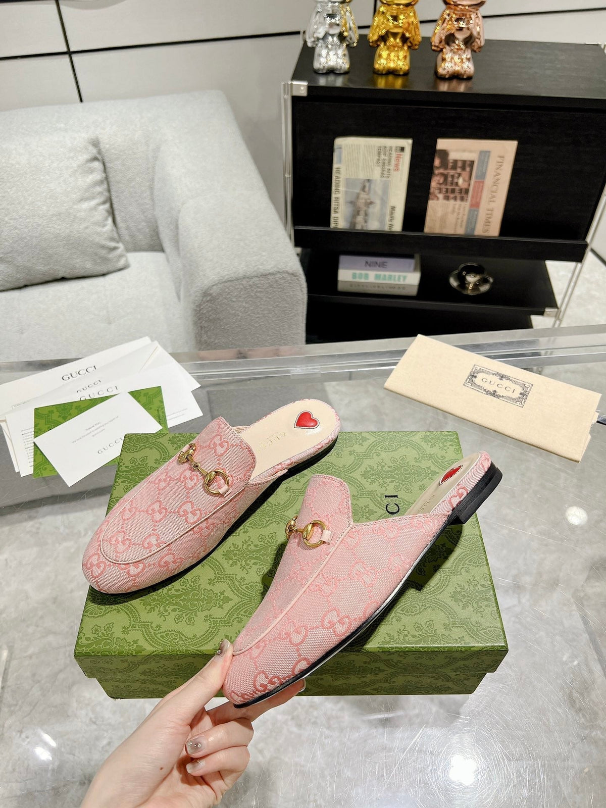MEN'S MULE WITH HORSEBIT IN PINK PASTEL MONOGRAM JACQUARD FABRIC