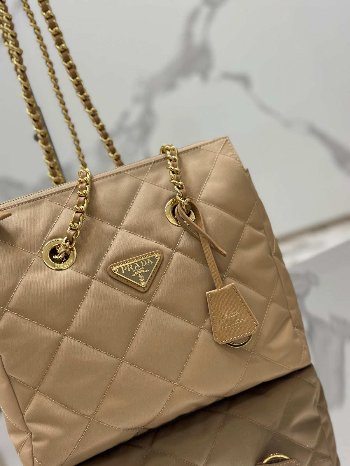 SQUARE BAG 28 IN BLACK RE-NYLON AND SAFFIANO LEATHER TRIM