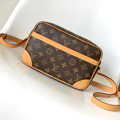 TROCADERO MINI MESSENGER BAG 23 IN BEIGE AND BROWN MONOGRAM COATED CANVAS