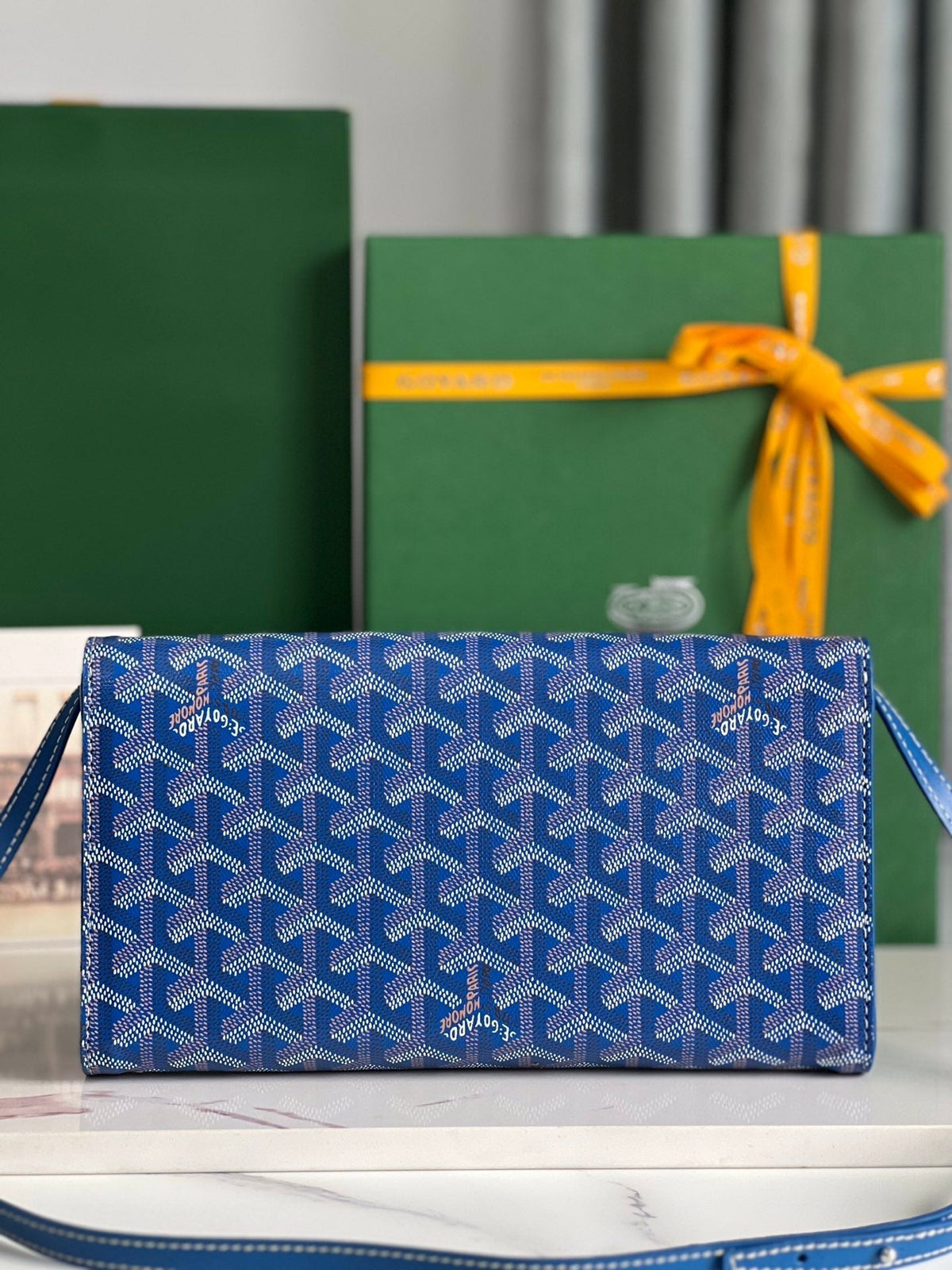 MONTE-CARLO PM CLUTCH 25 IN SAPPHIRE BLUE GOYARDINE CANVAS